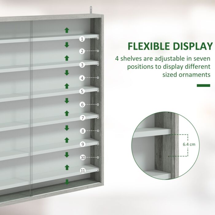 Homcom Six Shelf Display Cabinet, With Glass Doors - Graphite Wood Effect