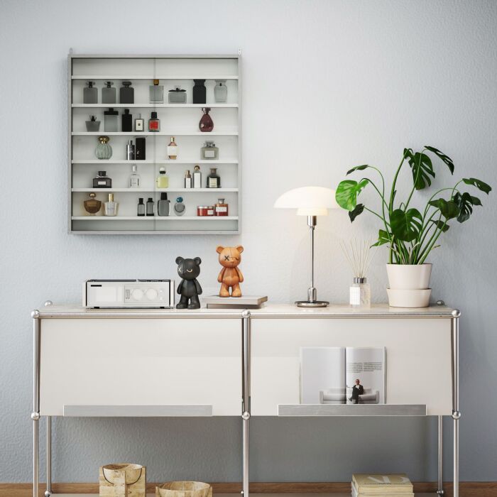 Homcom Six Shelf Display Cabinet, With Glass Doors - Graphite Wood Effect