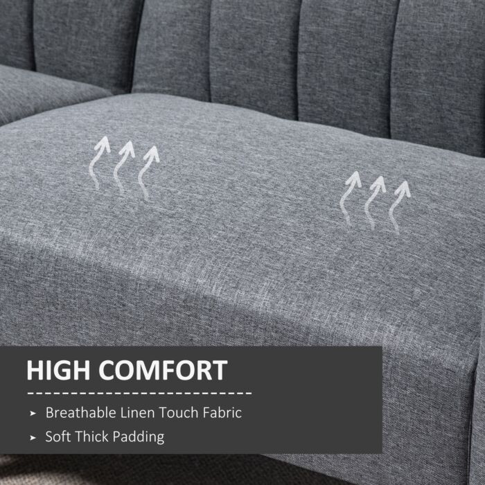 Homcom Two Seater Sofa Bed, Convertible Linen Fabric Sofa Couch, Click Clack Sofabed With Adjustable Split Backrest, Grey