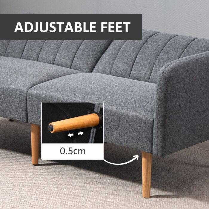 Homcom Two Seater Sofa Bed, Convertible Linen Fabric Sofa Couch, Click Clack Sofabed With Adjustable Split Backrest, Grey