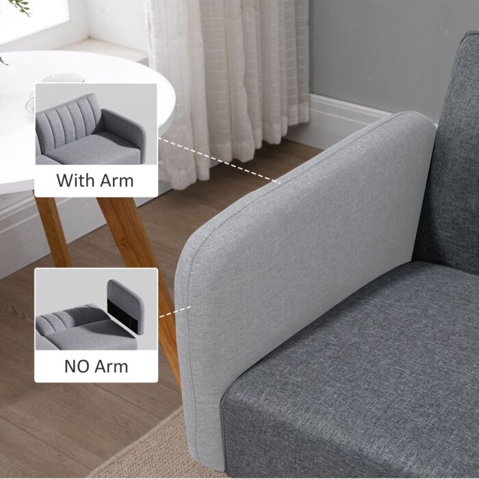 Homcom Two Seater Sofa Bed, Convertible Linen Fabric Sofa Couch, Click Clack Sofabed With Adjustable Split Backrest, Grey