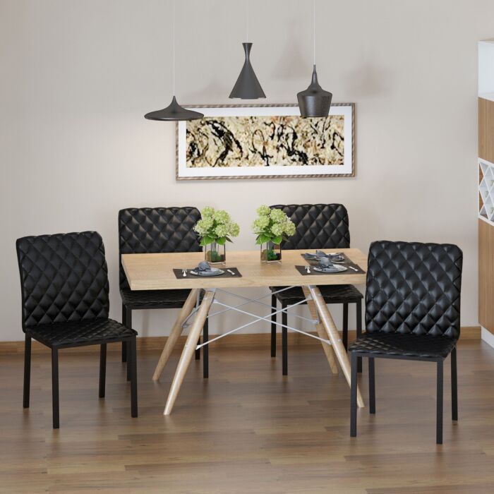 Homcom Modern Dining Chairs Upholstered Faux Leather Accent Chairs With Metal Legs For Kitchen, Set Of 4, Black