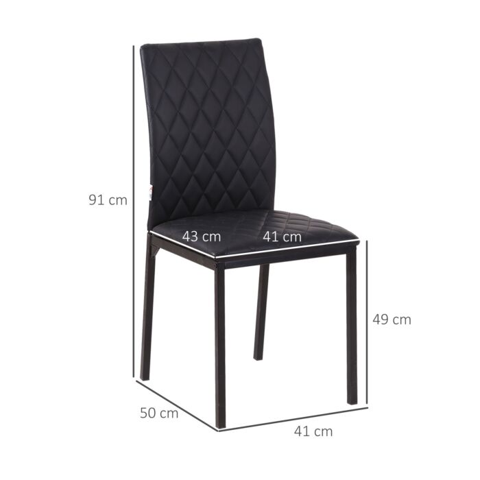 Homcom Modern Dining Chairs Upholstered Faux Leather Accent Chairs With Metal Legs For Kitchen, Set Of 4, Black