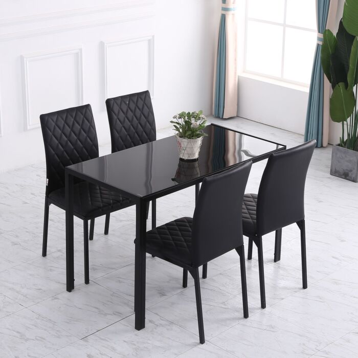 Homcom Modern Dining Chairs Upholstered Faux Leather Accent Chairs With Metal Legs For Kitchen, Set Of 4, Black