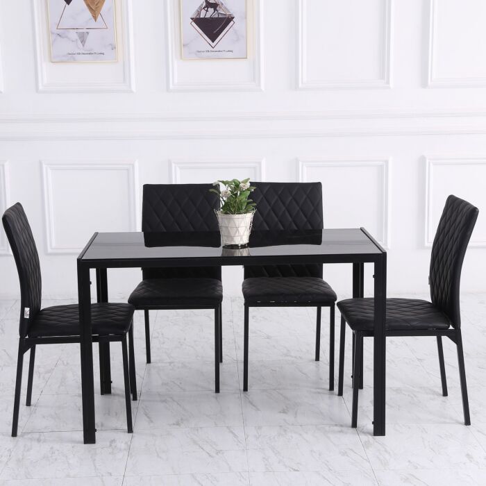 Homcom Modern Dining Chairs Upholstered Faux Leather Accent Chairs With Metal Legs For Kitchen, Set Of 4, Black