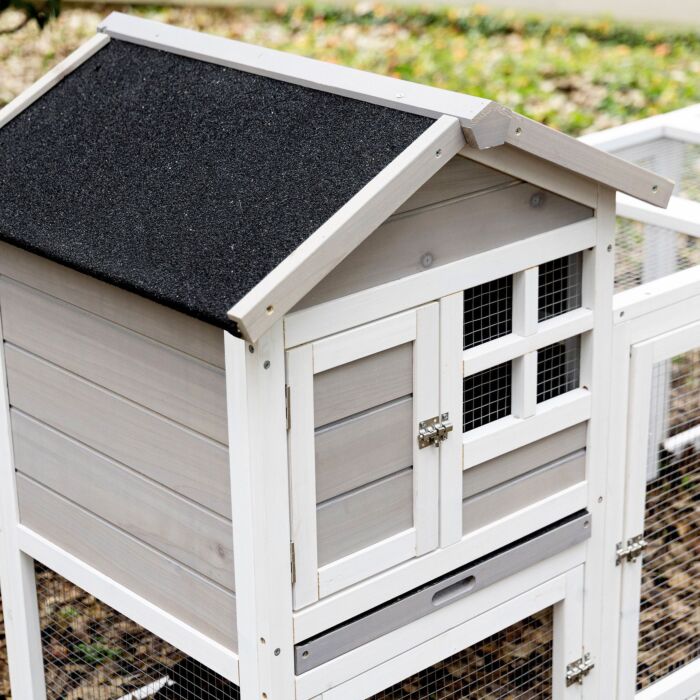 Pawhut 2 In 1 Rabbit Hutch, Double Main House Guinea Pig Hutch, Wooden Small Animal House With Run Box, Slide-out Tray, Ramp, 259 X