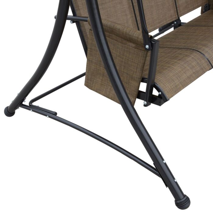 Outsunny 3 Person Outdoor Patio Porch Swing Chair With High Back Design, Side Pouches And Adjustable Canopy, Brown