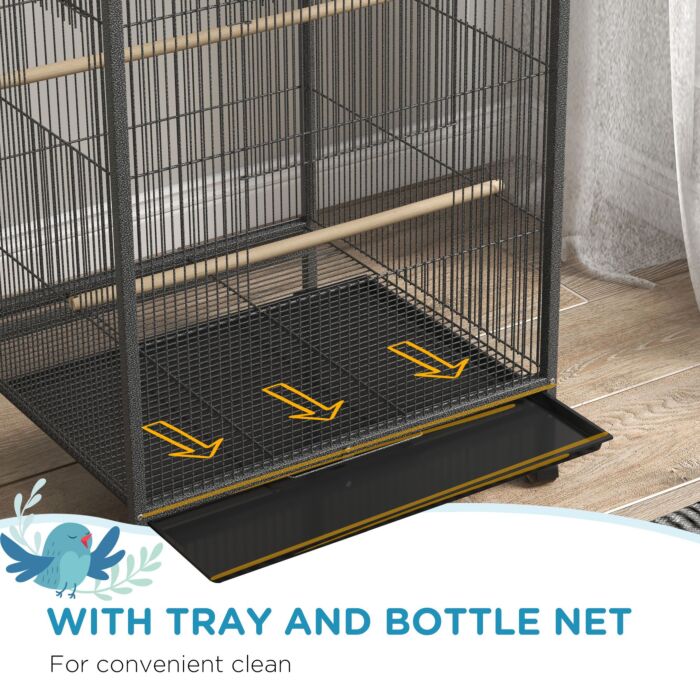Pawhut Bird Cage, Budgie Cage, With Rolling Stand, For Small Birds - Grey