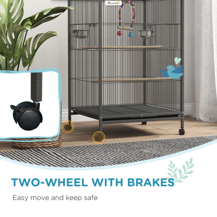 Pawhut Bird Cage, Budgie Cage, With Rolling Stand, For Small Birds - Grey