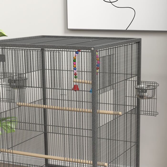 Pawhut Bird Cage, Budgie Cage, With Rolling Stand, For Small Birds - Grey