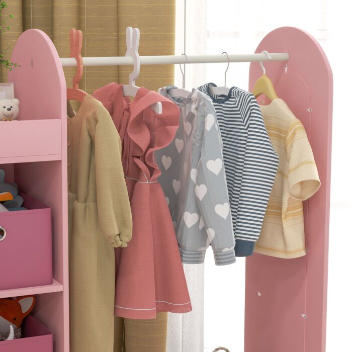 Aiyaplay Kids Clothes Rail With Storage Shelf, Boxes, Mirror For Bedroom, Nursery, Pink