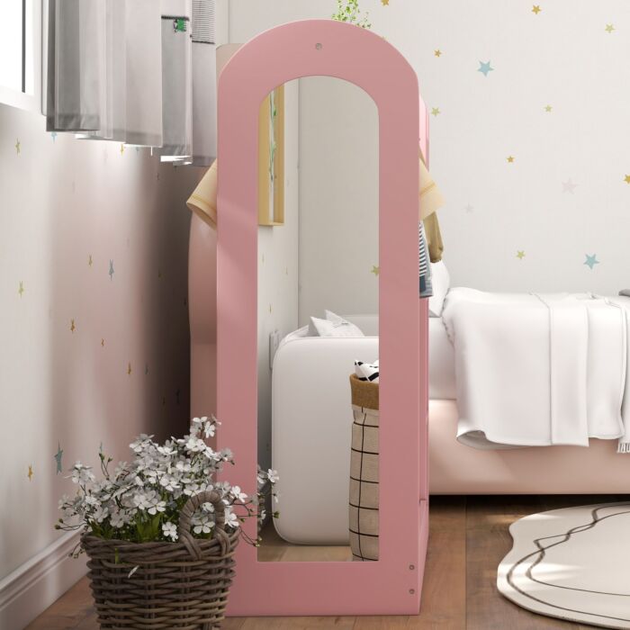 Aiyaplay Kids Clothes Rail With Storage Shelf, Boxes, Mirror For Bedroom, Nursery, Pink