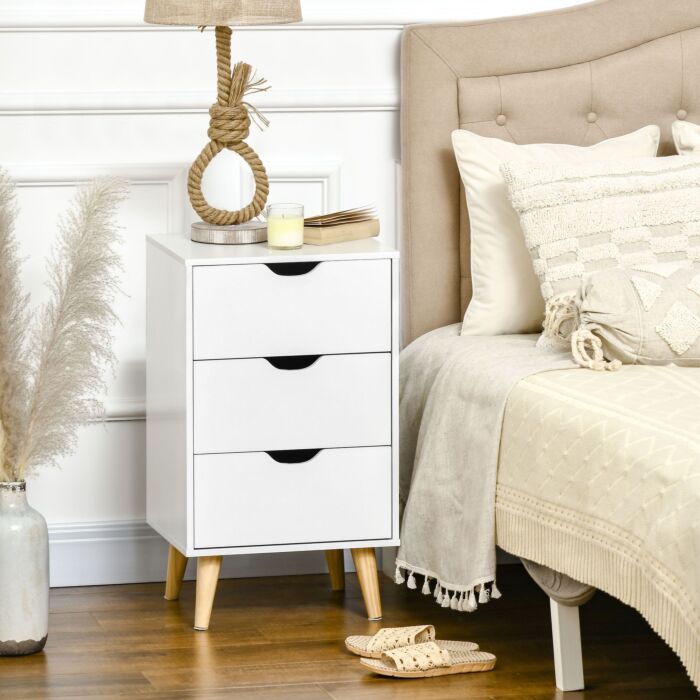 Homcom Bedroom Chest Of Drawers, 3-drawer Storage Unit With Wood Legs And Cut-out Handles, White