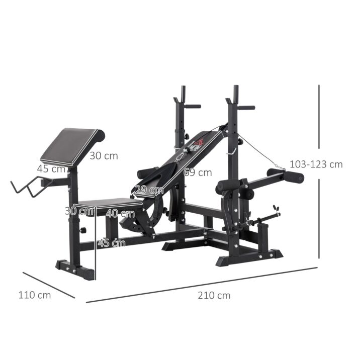 Homcom Multi-exercise Full-body Weight Rack With Bench Press, Leg Extension, Chest Fly Resistance Band & Preacher Curl
