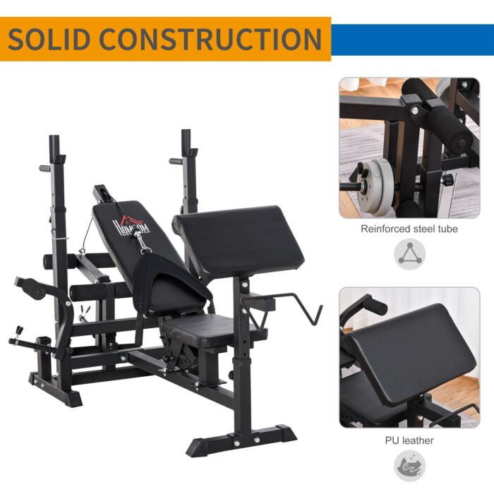 Homcom Multi-exercise Full-body Weight Rack With Bench Press, Leg Extension, Chest Fly Resistance Band & Preacher Curl