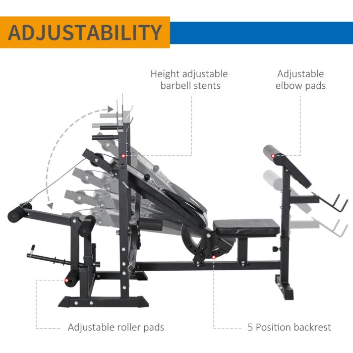 Homcom Multi-exercise Full-body Weight Rack With Bench Press, Leg Extension, Chest Fly Resistance Band & Preacher Curl