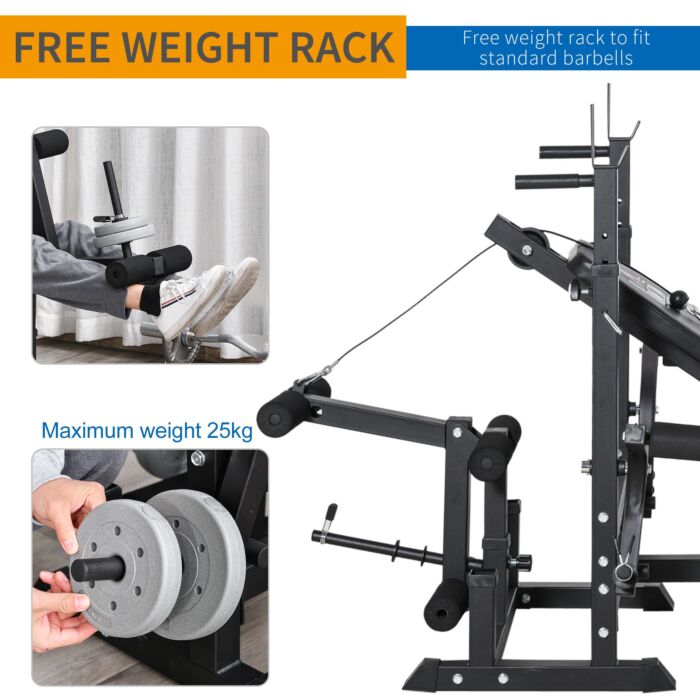 Homcom Multi-exercise Full-body Weight Rack With Bench Press, Leg Extension, Chest Fly Resistance Band & Preacher Curl