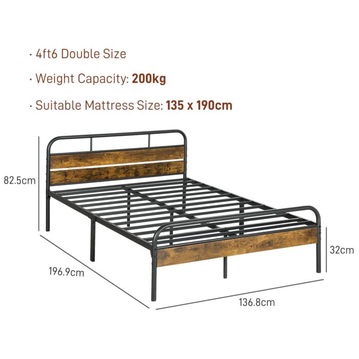 Homcom Industrial-style Double Bed Frame - Black/brown