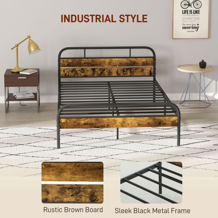 Homcom Industrial-style Double Bed Frame - Black/brown