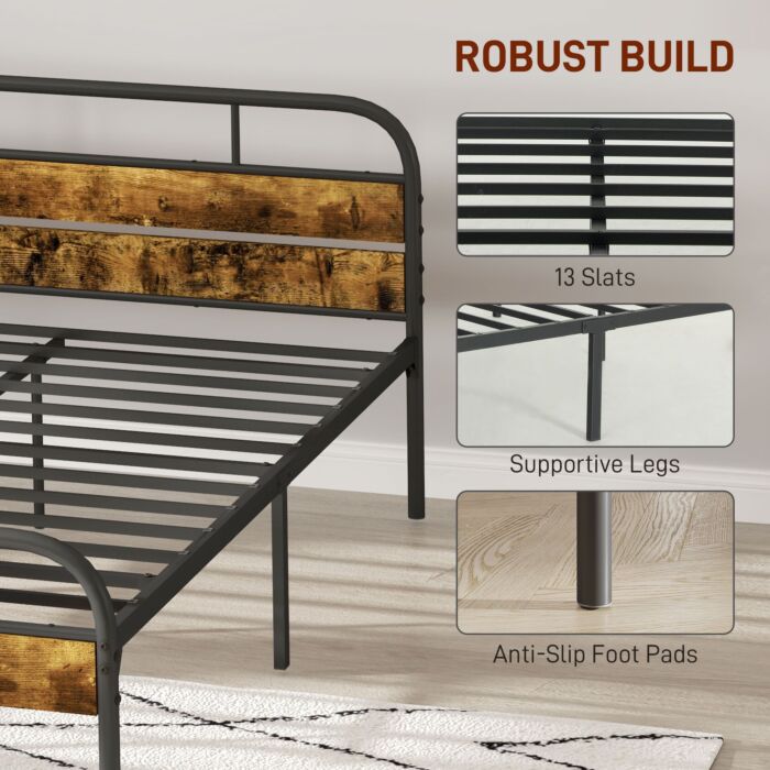 Homcom Industrial-style Double Bed Frame - Black/brown