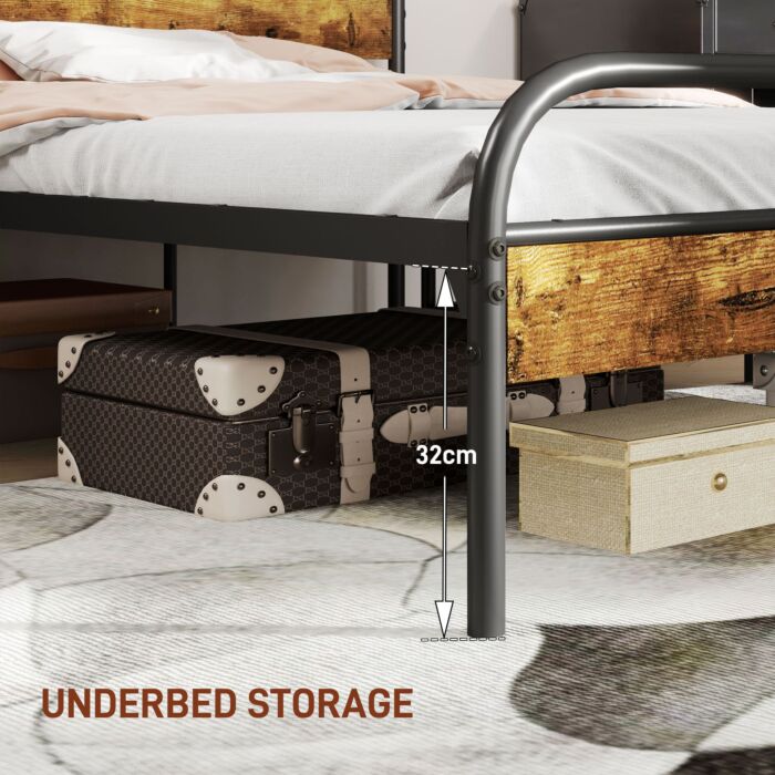 Homcom Industrial-style Double Bed Frame - Black/brown