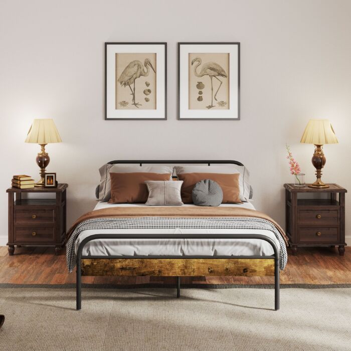 Homcom Industrial-style Double Bed Frame - Black/brown