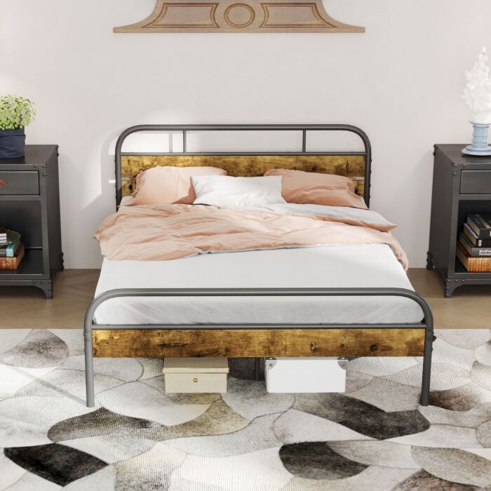 Homcom Industrial-style Double Bed Frame - Black/brown