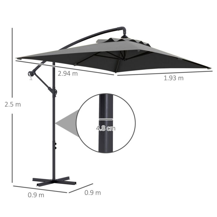 Outsunny 3x2m Cantilever Parasol With Cross Base, Banana Parasol With Crank Handle And 6 Ribs, Rectangular Hanging Patio Umbrella