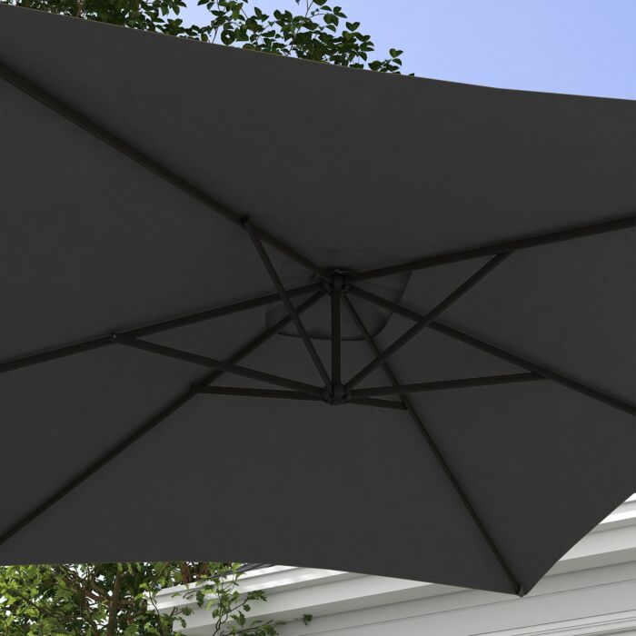 Outsunny 3x2m Cantilever Parasol With Cross Base, Banana Parasol With Crank Handle And 6 Ribs, Rectangular Hanging Patio Umbrella