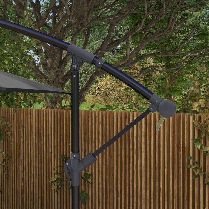 Outsunny 3x2m Cantilever Parasol With Cross Base, Banana Parasol With Crank Handle And 6 Ribs, Rectangular Hanging Patio Umbrella