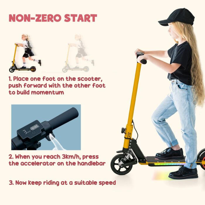 Sportnow Folding Electric Scooter For Kids Age 6-14 With Dual Brakes, Front Suspension, Led Colourful Lights And Display, 6.8kg Lightweight Aluminium E Scooter, Up To 14 Km/h & 6 Km, Gold Tone