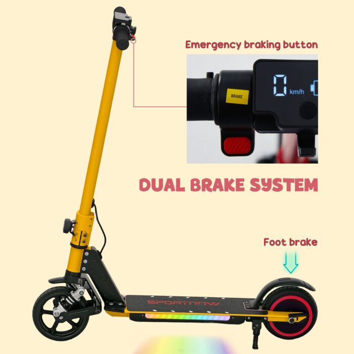 Sportnow Folding Electric Scooter For Kids Age 6-14 With Dual Brakes, Front Suspension, Led Colourful Lights And Display, 6.8kg Lightweight Aluminium E Scooter, Up To 14 Km/h & 6 Km, Gold Tone