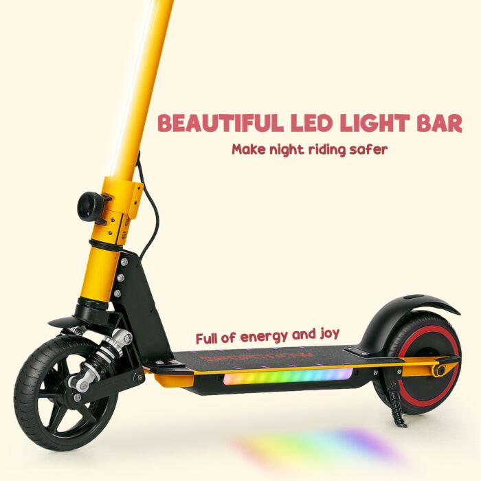 Sportnow Folding Electric Scooter For Kids Age 6-14 With Dual Brakes, Front Suspension, Led Colourful Lights And Display, 6.8kg Lightweight Aluminium E Scooter, Up To 14 Km/h & 6 Km, Gold Tone
