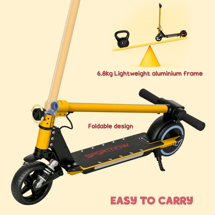 Sportnow Folding Electric Scooter For Kids Age 6-14 With Dual Brakes, Front Suspension, Led Colourful Lights And Display, 6.8kg Lightweight Aluminium E Scooter, Up To 14 Km/h & 6 Km, Gold Tone