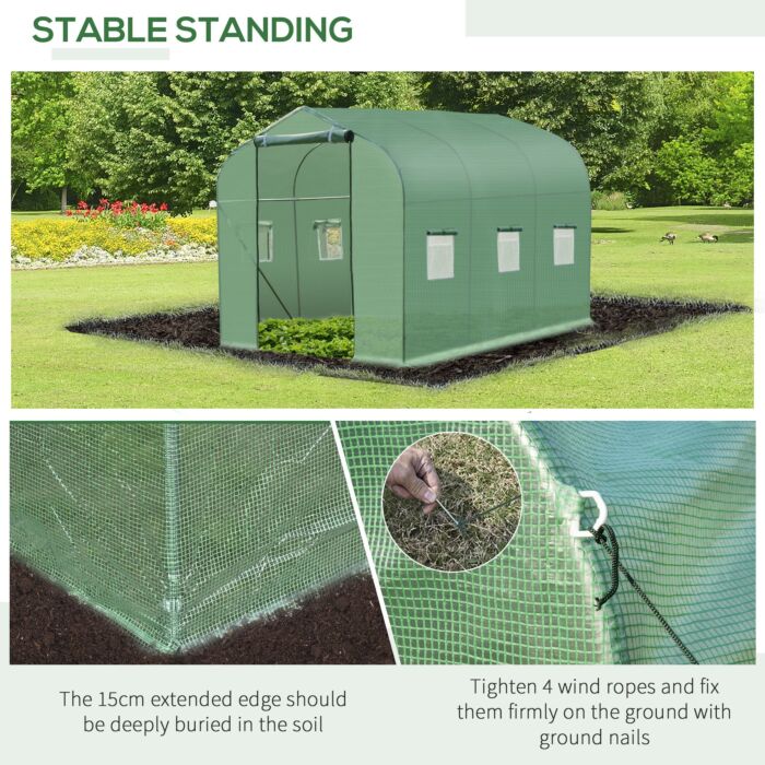 Outsunny Walk In Polytunnel Greenhouse With Windows And Door, Backyard (3 X 2m)