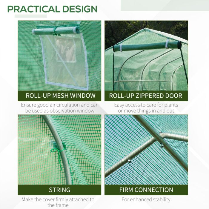 Outsunny Walk In Polytunnel Greenhouse With Windows And Door, Backyard (3 X 2m)