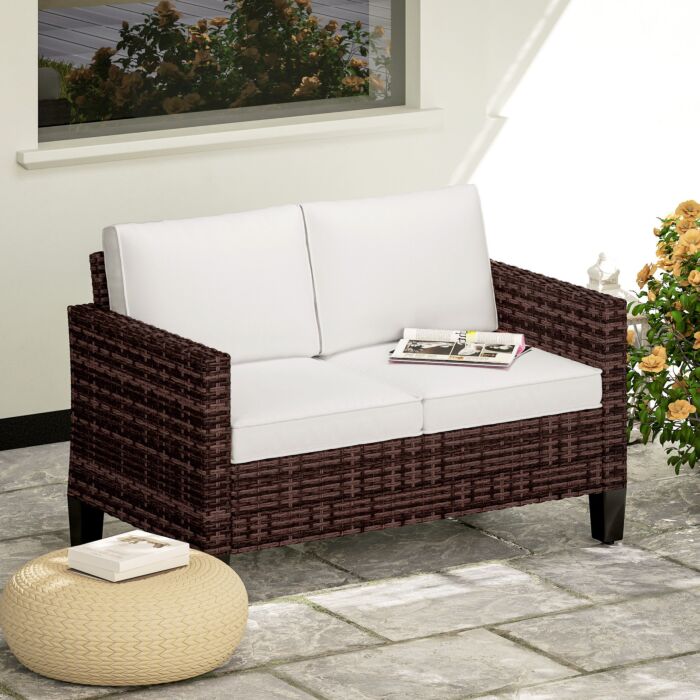 Outsunny Two-seater Rattan Outdoor Sofa - Brown