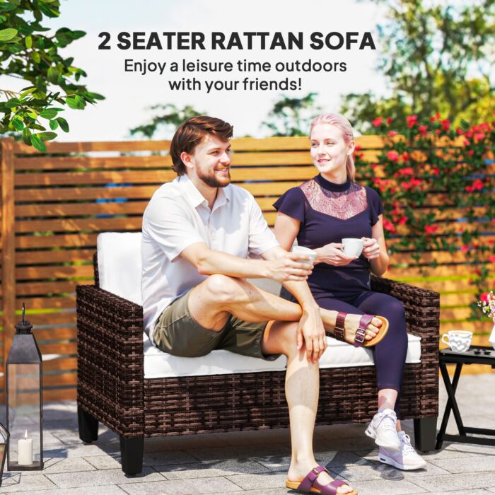Outsunny Two-seater Rattan Outdoor Sofa - Brown