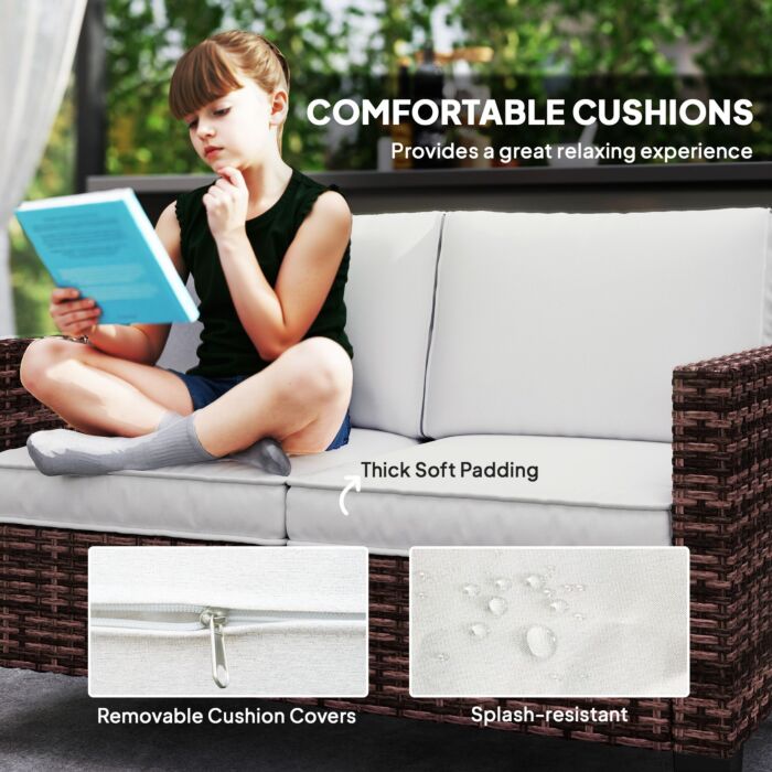 Outsunny Two-seater Rattan Outdoor Sofa - Brown