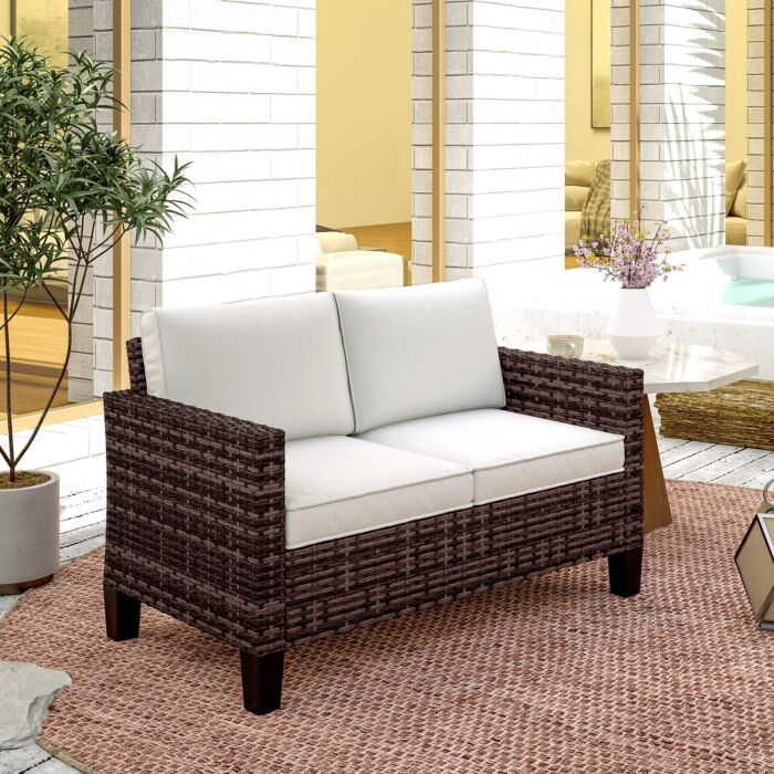 Outsunny Two-seater Rattan Outdoor Sofa - Brown