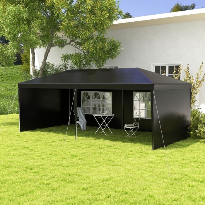 Outsunny 6 X 3 M Party Tent Gazebo Marquee Outdoor Patio Canopy Shelter With Windows And Side Panels, Black