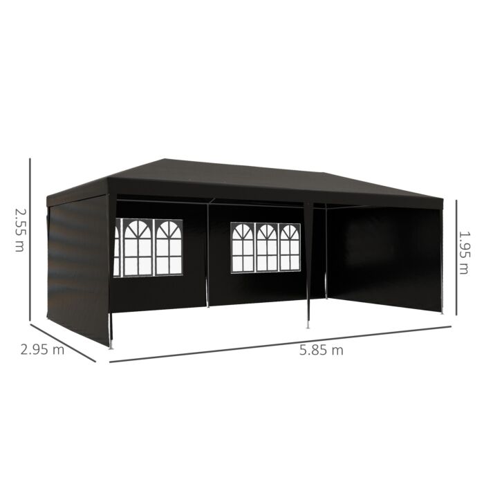 Outsunny 6 X 3 M Party Tent Gazebo Marquee Outdoor Patio Canopy Shelter With Windows And Side Panels, Black