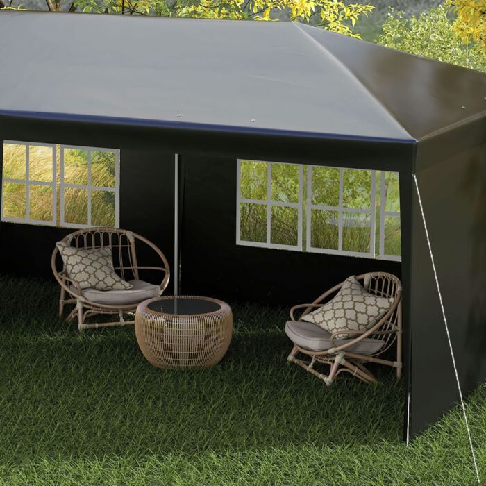 Outsunny 6 X 3 M Party Tent Gazebo Marquee Outdoor Patio Canopy Shelter With Windows And Side Panels, Black