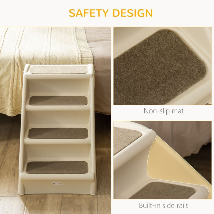 Pawhut Foldable Pet Stairs, 4-step For Cats Small Dogs With Non-slip Mats, 62 X 38 X 49.5 Cm, Beige