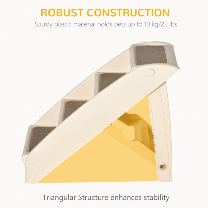 Pawhut Foldable Pet Stairs, 4-step For Cats Small Dogs With Non-slip Mats, 62 X 38 X 49.5 Cm, Beige