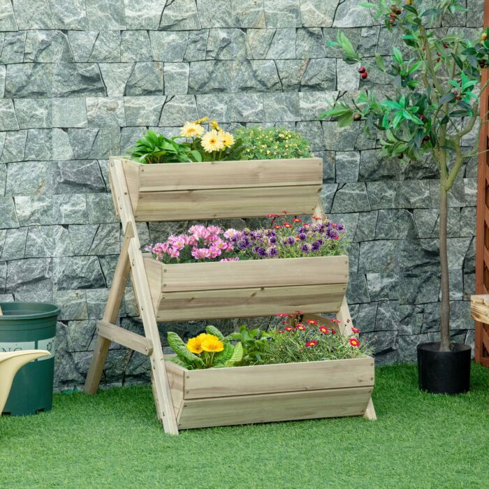 Outsunny 3 Tier Raised Garden Bed Wooden Elevated Planter Box Kit For Flower, Vegetable, Herb, 120 X 68 X 80cm, Green