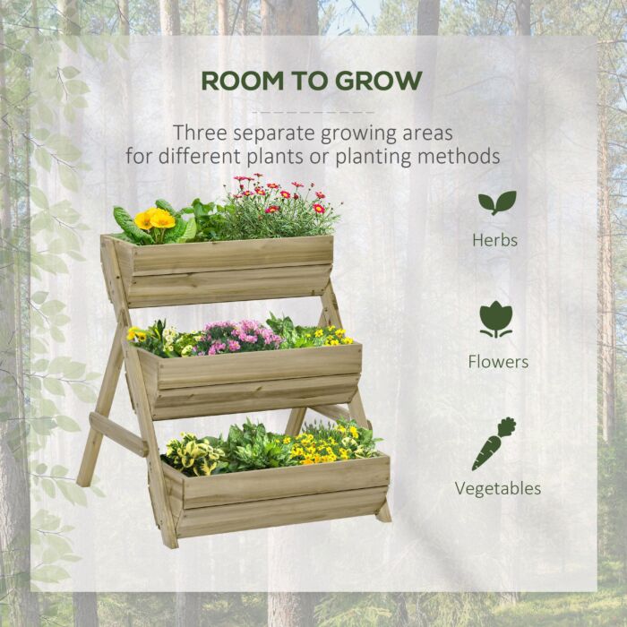 Outsunny 3 Tier Raised Garden Bed Wooden Elevated Planter Box Kit For Flower, Vegetable, Herb, 120 X 68 X 80cm, Green