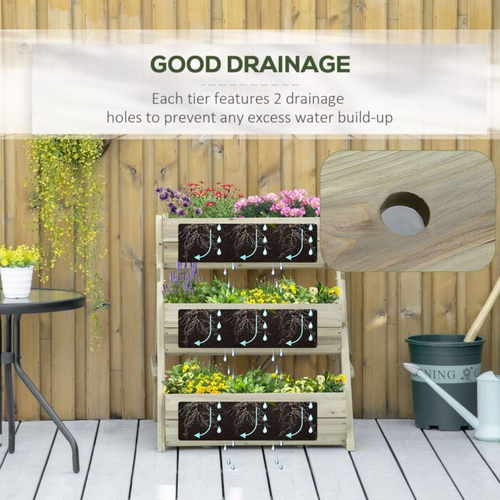 Outsunny 3 Tier Raised Garden Bed Wooden Elevated Planter Box Kit For Flower, Vegetable, Herb, 120 X 68 X 80cm, Green