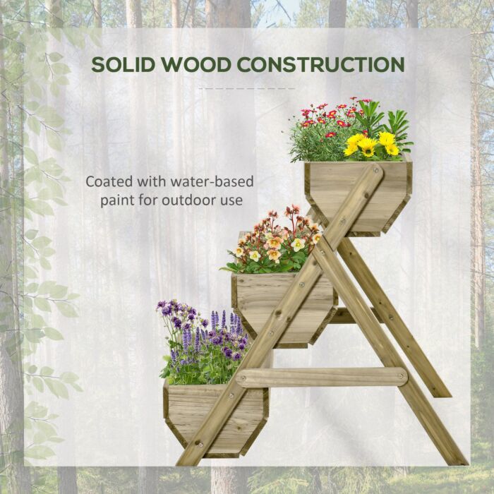 Outsunny 3 Tier Raised Garden Bed Wooden Elevated Planter Box Kit For Flower, Vegetable, Herb, 120 X 68 X 80cm, Green