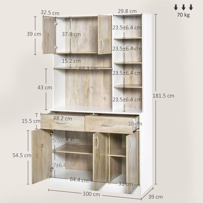 Homcom Kitchen Cupboard Sideboard Storage Cabinet Unit With Counter Top, Adjustable Shelves, Drawers